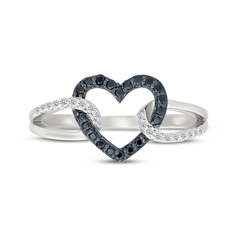 Main Image 4 of Black & White Diamond Open Heart & Loop Fashion Ring 1/5 ct tw Sterling Silver
