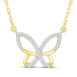 Diamond Butterfly Frame Necklace 1/10 ct tw 10K Yellow Gold 18"