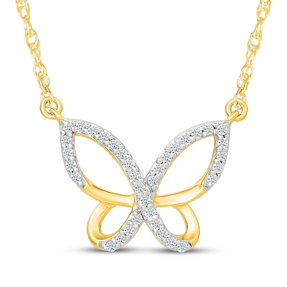 Diamond Butterfly Frame Necklace 1/10 ct tw 10K Yellow Gold 18"
