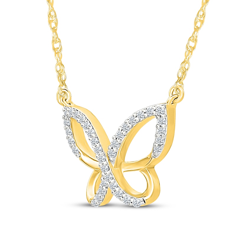 Main Image 2 of Diamond Butterfly Frame Necklace 1/10 ct tw 10K Yellow Gold 18"