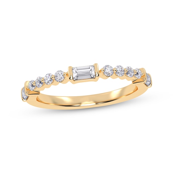 Adore Round and Baguette-Cut Diamond Stackable Anniversary Ring 1/4 ct tw 14K Yellow Gold