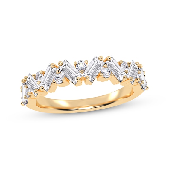 Adore Baguette & Round-Cut Diamond Zigzag Anniversary Stackable Anniversary Ring 1/2 ct tw 14K Yellow Gold