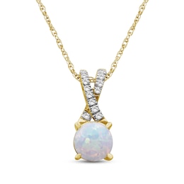 Opal & Diamond Necklace 1/15 ct tw 10K Yellow Gold 18"