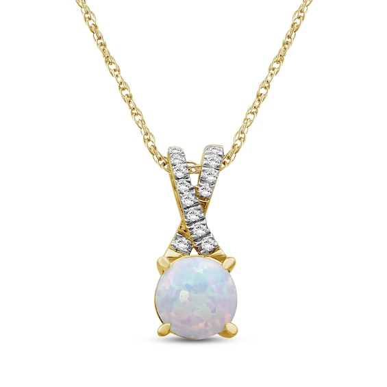 Opal & Diamond Necklace 1/15 ct tw 10K Yellow Gold 18"
