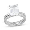 Thumbnail Image 1 of Emerald-Cut White Lab-Created Sapphire Ring Set Sterling Silver