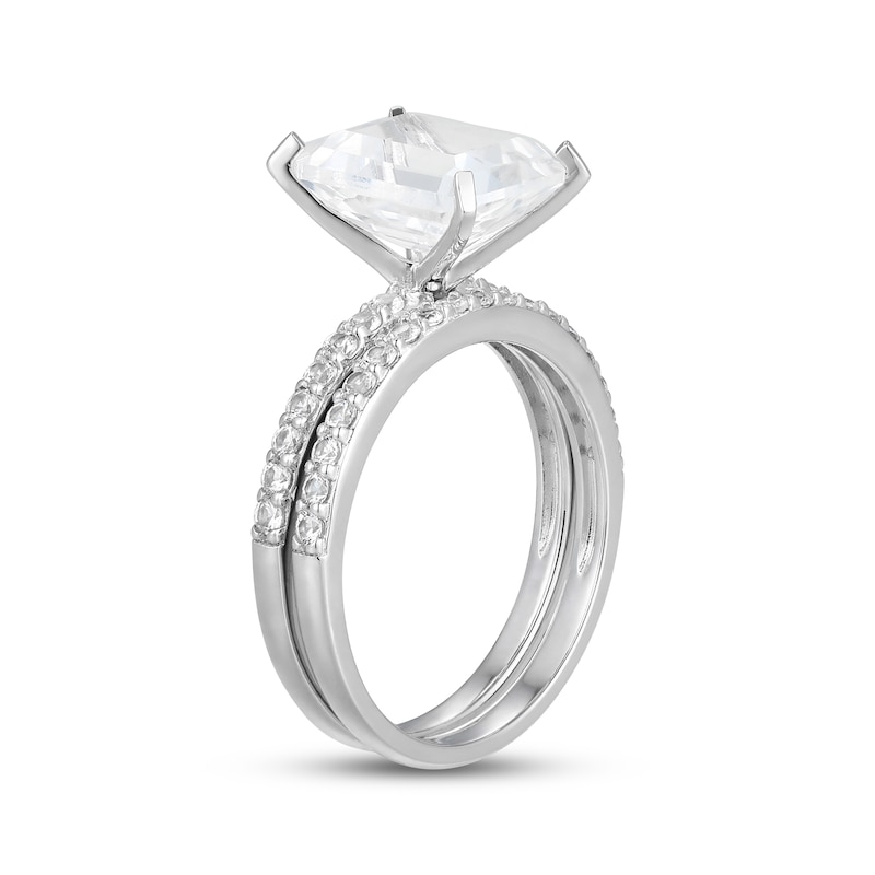 Main Image 2 of Emerald-Cut White Lab-Created Sapphire Ring Set Sterling Silver