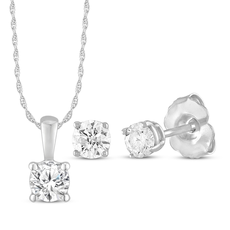 Main Image 1 of KAY Lab-Grown Diamonds Round-Cut Necklace & Earrings Solitaire Gift Set 1/2 ct tw Sterling Silver (F/SI2)
