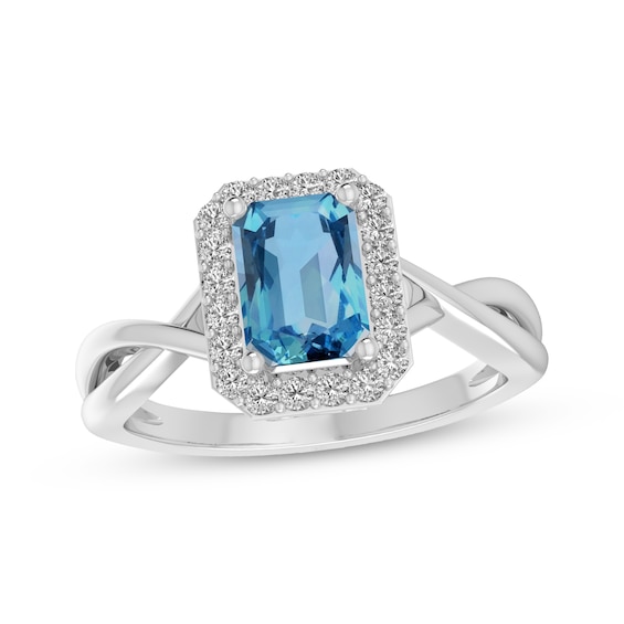 Octagon-Cut Swiss Blue Topaz & White Lab-Created Sapphire Halo Fashion Twist Ring Sterling Silver