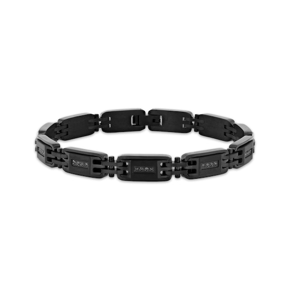 Men's Black Diamond Link Bracelet 1/5 ct tw Black Ion-Plated Stainless Steel 8.5"