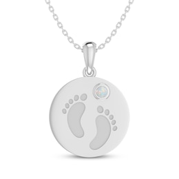 Lab-Created Opal Baby Feet Disc Necklace Sterling Silver 18"