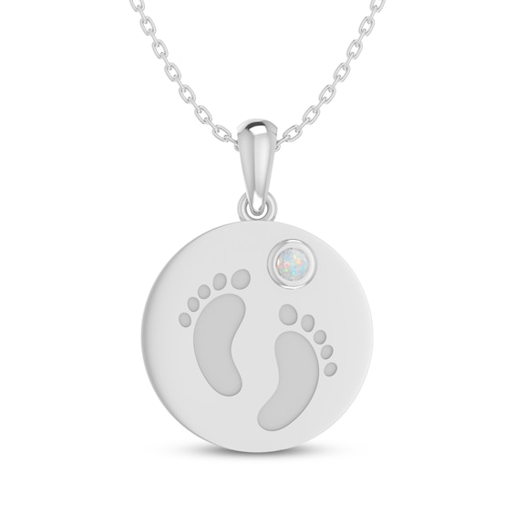 Lab-Created Opal Baby Feet Disc Necklace Sterling Silver 18"