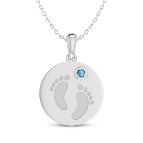 Swiss Blue Topaz Baby Feet Disc Necklace Sterling Silver 18"