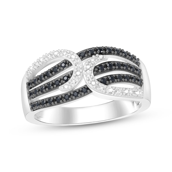 Black & White Diamond Bypass Ring 1/5 ct tw Sterling Silver