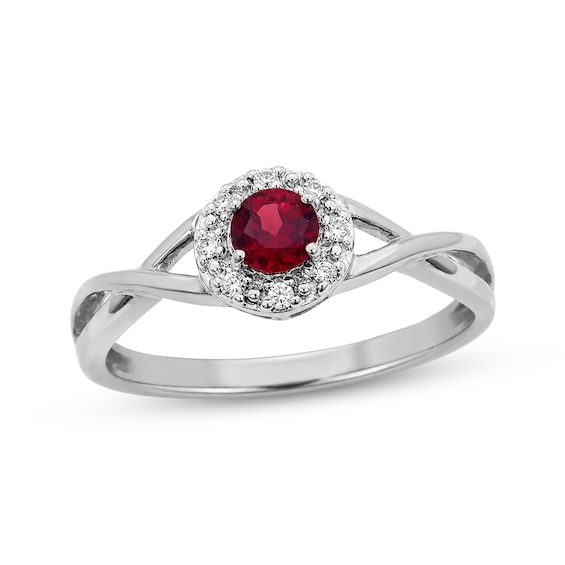 Natural Garnet & White Lab-Created Sapphire Halo Ring Sterling Silver
