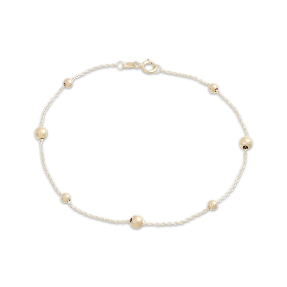 Beaded Station Bracelet 10K Yellow Gold 7.5"