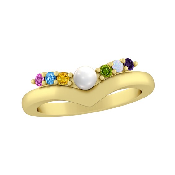 Cultured Pearl and Color Stone Family Ring