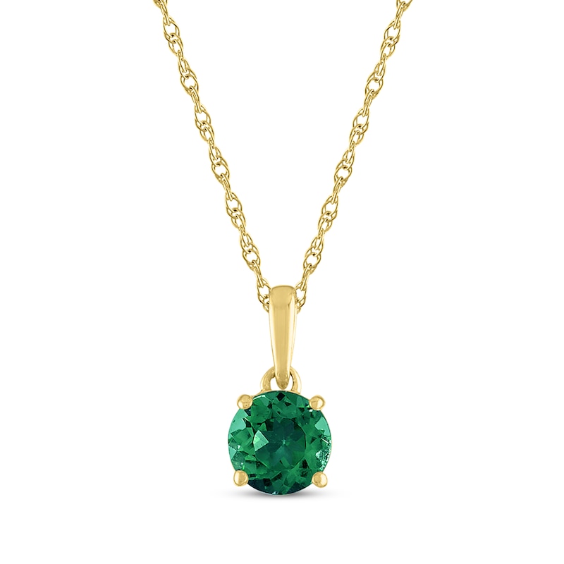 Lab-Created Emerald Solitaire Necklace 10K Yellow Gold 18"