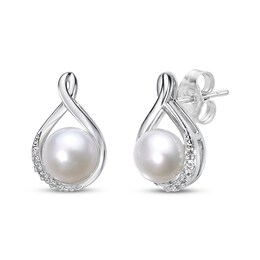 Cultured Pearl & White Lab-Created Sapphire Twisted Teardrop Sterling Silver Earrings