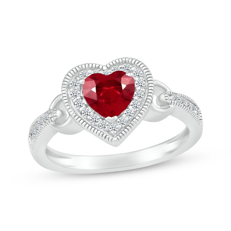 Main Image 1 of Heart-Shaped Lab-Created Ruby & White Lab-Created Sapphire Buckle Ring Sterling Silver