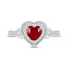 Thumbnail Image 4 of Heart-Shaped Lab-Created Ruby & White Lab-Created Sapphire Buckle Ring Sterling Silver