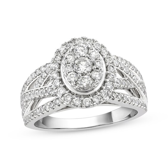 Adore Multi-Diamond Center Oval Frame Engagement Ring 1 ct tw 10K White Gold