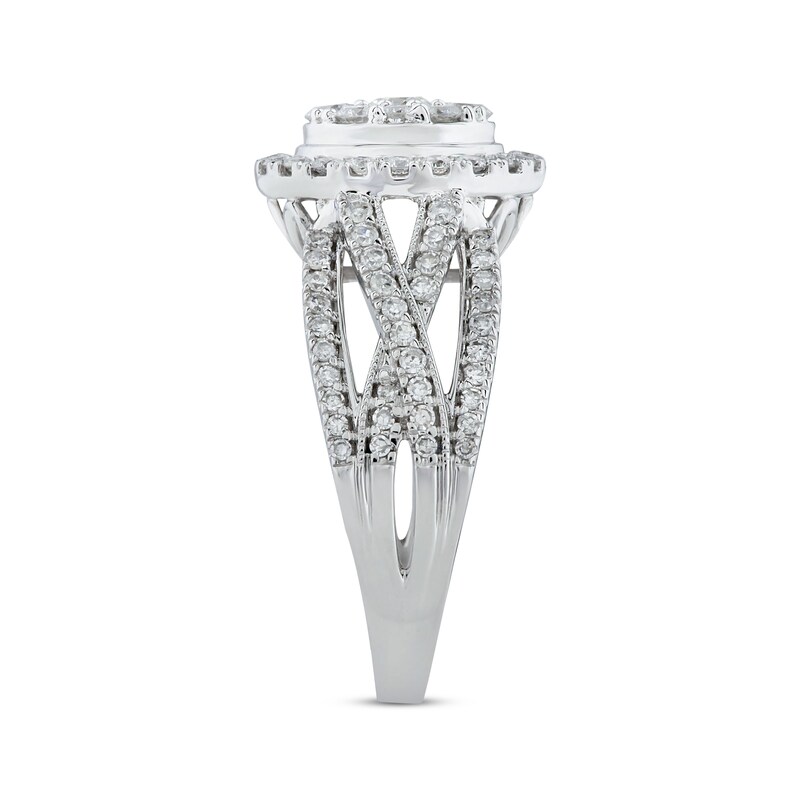 Multi-Diamond Center Oval Frame Engagement Ring 1 ct tw 10K White Gold