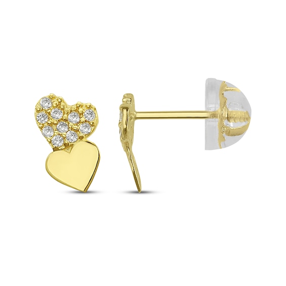 Children's Cubic Zirconia Double Heart Earrings 14K Yellow Gold