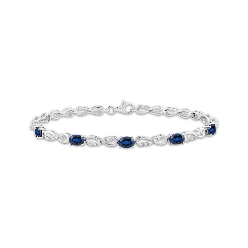 Main Image 1 of Oval-Cut Blue Lab-Created Sapphire & White Lab-Created Sapphire Infinity Link Bracelet Sterling Silver 7.5"
