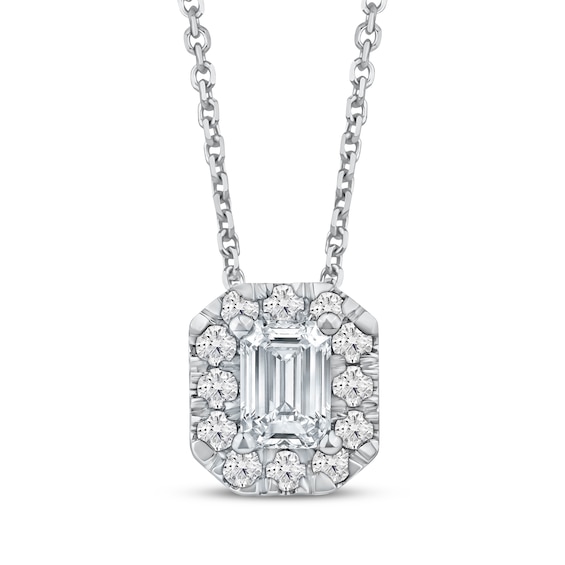 KAY Lab-Grown Diamonds Emerald-Cut Halo Necklace 1/2 ct tw 10K White Gold 18"