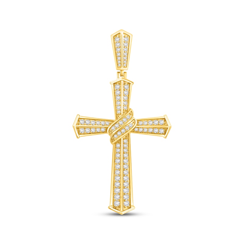 Main Image 1 of Men's KAY Lab-Grown Diamonds Draped Cross Charm 3 ct tw 10K Yellow Gold
