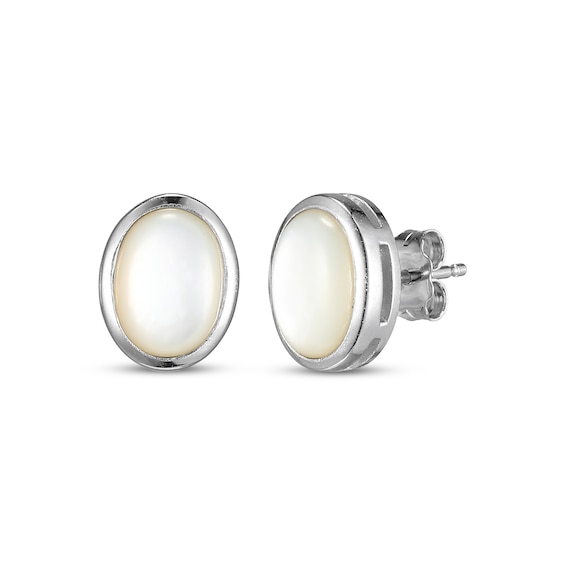 Oval-Cut Mother-of-Pearl Stud Earrings Sterling Silver