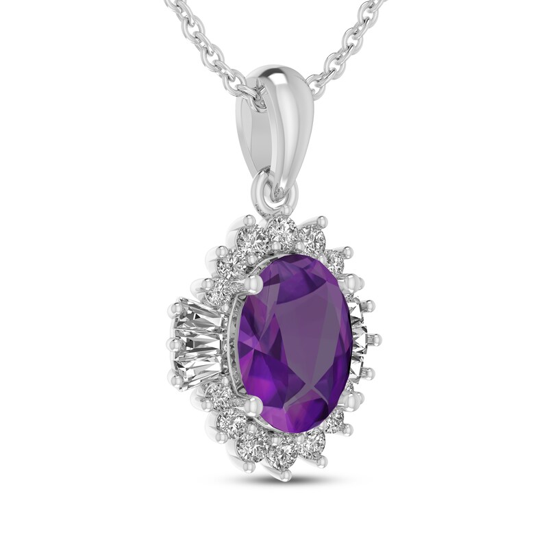 Main Image 2 of Oval-Cut Amethyst & White Lab-Created Sapphire Starburst Necklace Sterling Silver 18"