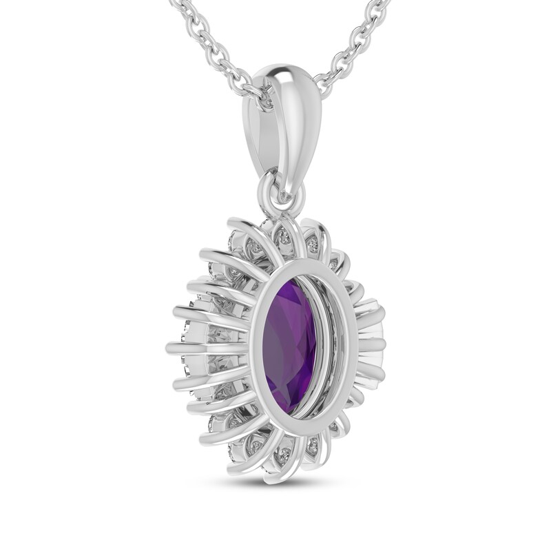Main Image 3 of Oval-Cut Amethyst & White Lab-Created Sapphire Starburst Necklace Sterling Silver 18"