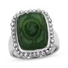 Thumbnail Image 1 of Cushion-Shaped Nephrite Jade Flower Ring Sterling Silver
