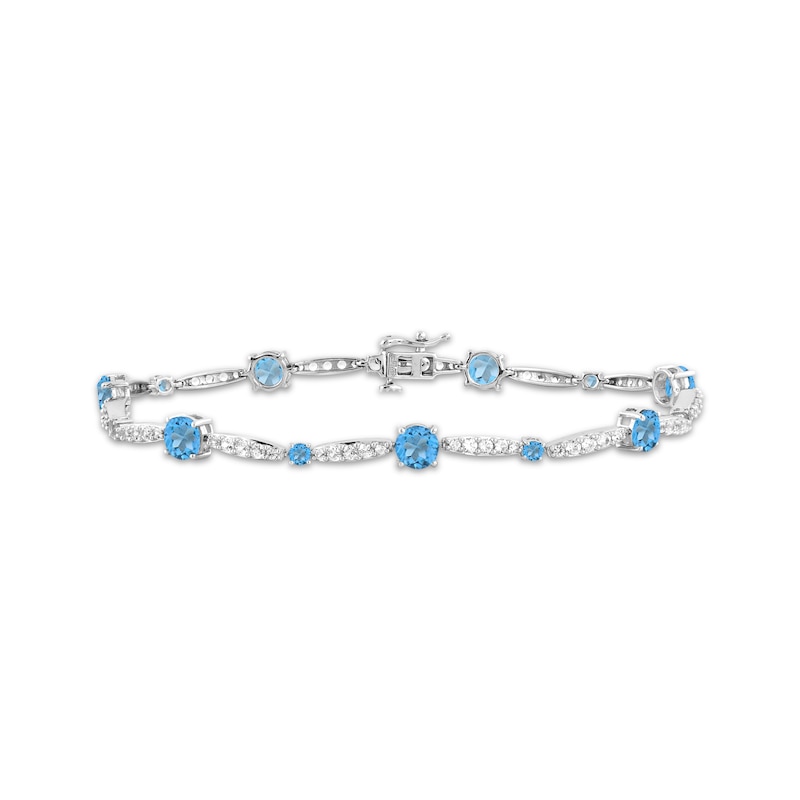Main Image 1 of Swiss Blue Topaz & White Lab-Created Sapphire Link Bracelet Sterling Silver 7.5"