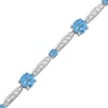 Thumbnail Image 2 of Swiss Blue Topaz & White Lab-Created Sapphire Link Bracelet Sterling Silver 7.5"