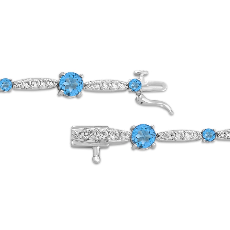 Main Image 3 of Swiss Blue Topaz & White Lab-Created Sapphire Link Bracelet Sterling Silver 7.5"