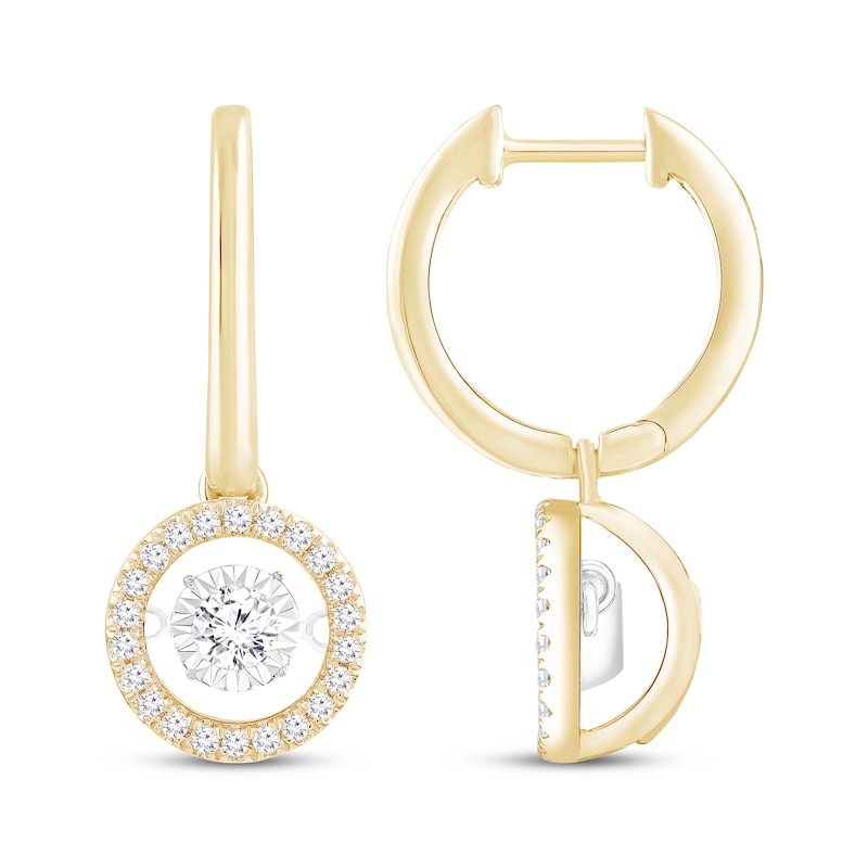 Main Image 1 of Unstoppable Love Diamond Hoop Halo Drop Earrings 1/2 ct tw 10K Yellow Gold