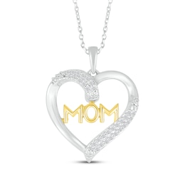 Diamond "Mom" Heart Necklace 1/6 ct tw Sterling Silver & 10K Yellow Gold 18"