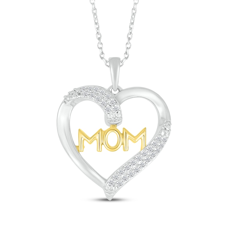 Main Image 1 of Diamond "Mom" Heart Necklace 1/6 ct tw Sterling Silver & 10K Yellow Gold 18"