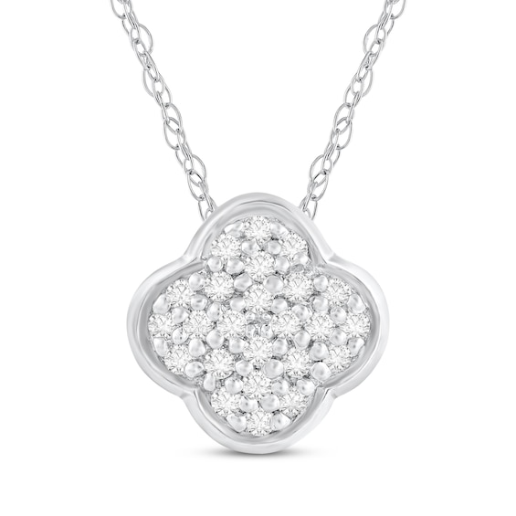 Diamond Clover Necklace 1/15 ct tw 14K White Gold 18"