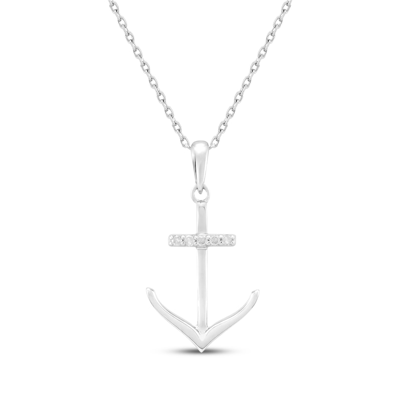 Main Image 1 of Diamond Accent Anchor Necklace Sterling Silver 18"