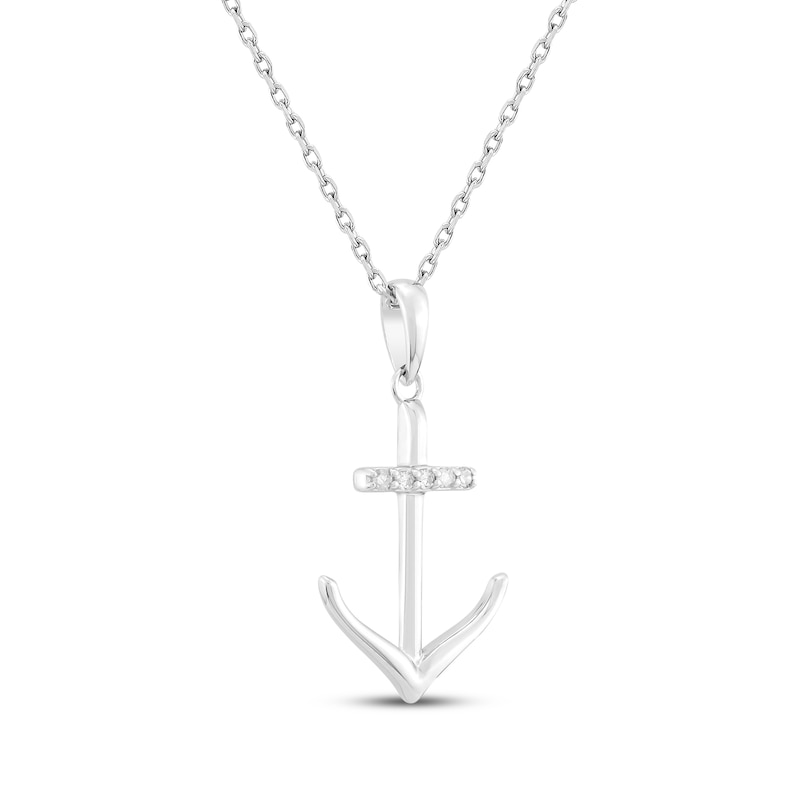 Main Image 2 of Diamond Accent Anchor Necklace Sterling Silver 18"