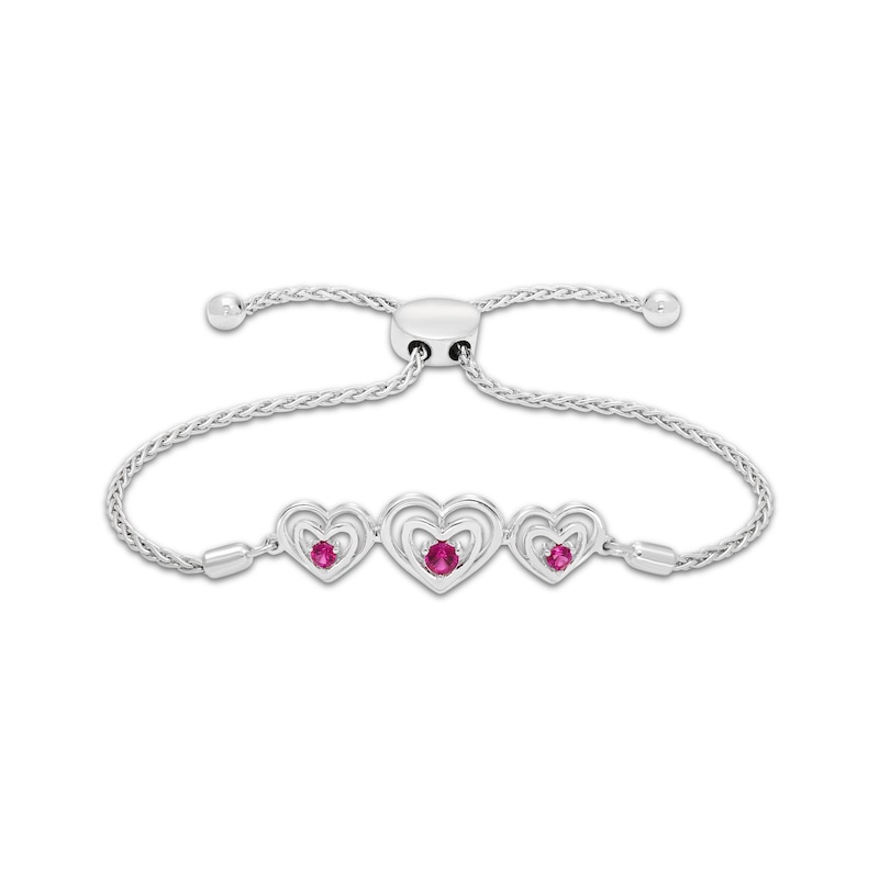 Main Image 1 of Lab-Created Ruby Heart Trio Bolo Bracelet Sterling Silver