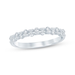 Baguette & Round-Cut Diamond Two-Row Anniversary Ring 1/3 ct tw 14K White Gold
