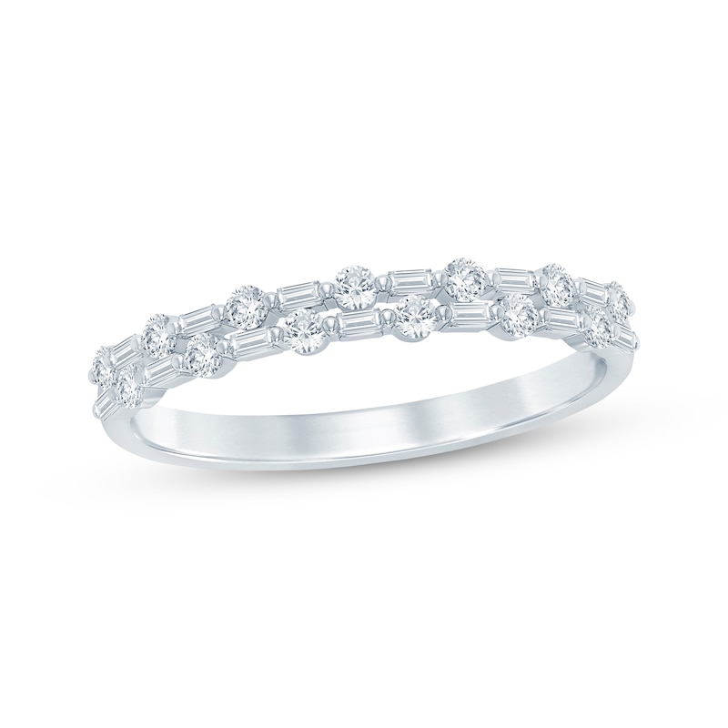 Main Image 1 of Baguette & Round-Cut Diamond Two-Row Anniversary Ring 1/3 ct tw 14K White Gold
