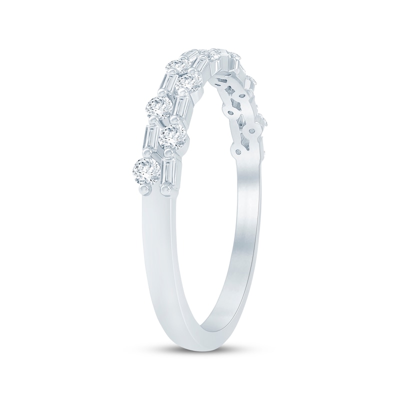 Main Image 2 of Baguette & Round-Cut Diamond Two-Row Anniversary Ring 1/3 ct tw 14K White Gold
