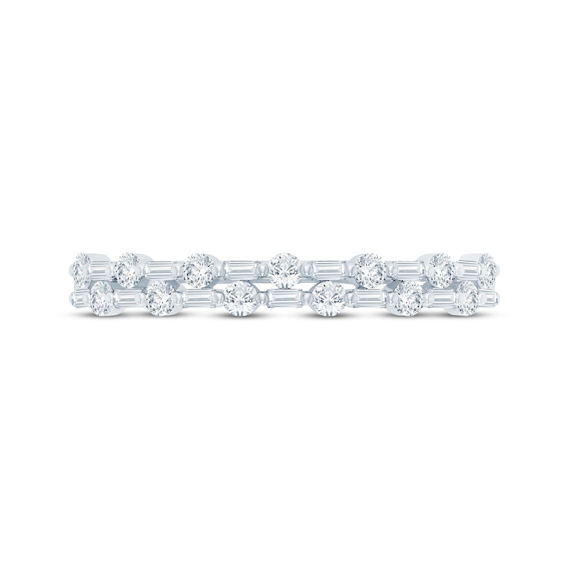 Main Image 3 of Baguette & Round-Cut Diamond Two-Row Anniversary Ring 1/3 ct tw 14K White Gold