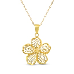 Filigree Island Flower Necklace 10K Yellow Gold 18"