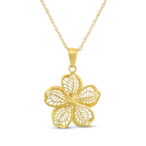 Filigree Island Flower Necklace 10K Yellow Gold 18"